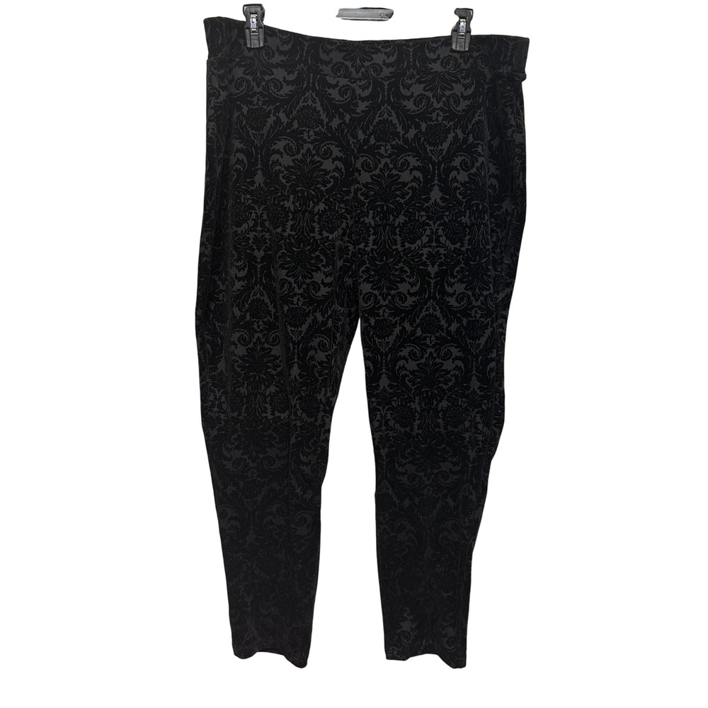 ROZ & ALI Black Velour Pants Women's Plus Size 3X Whimsigoth Stretch Romantic
